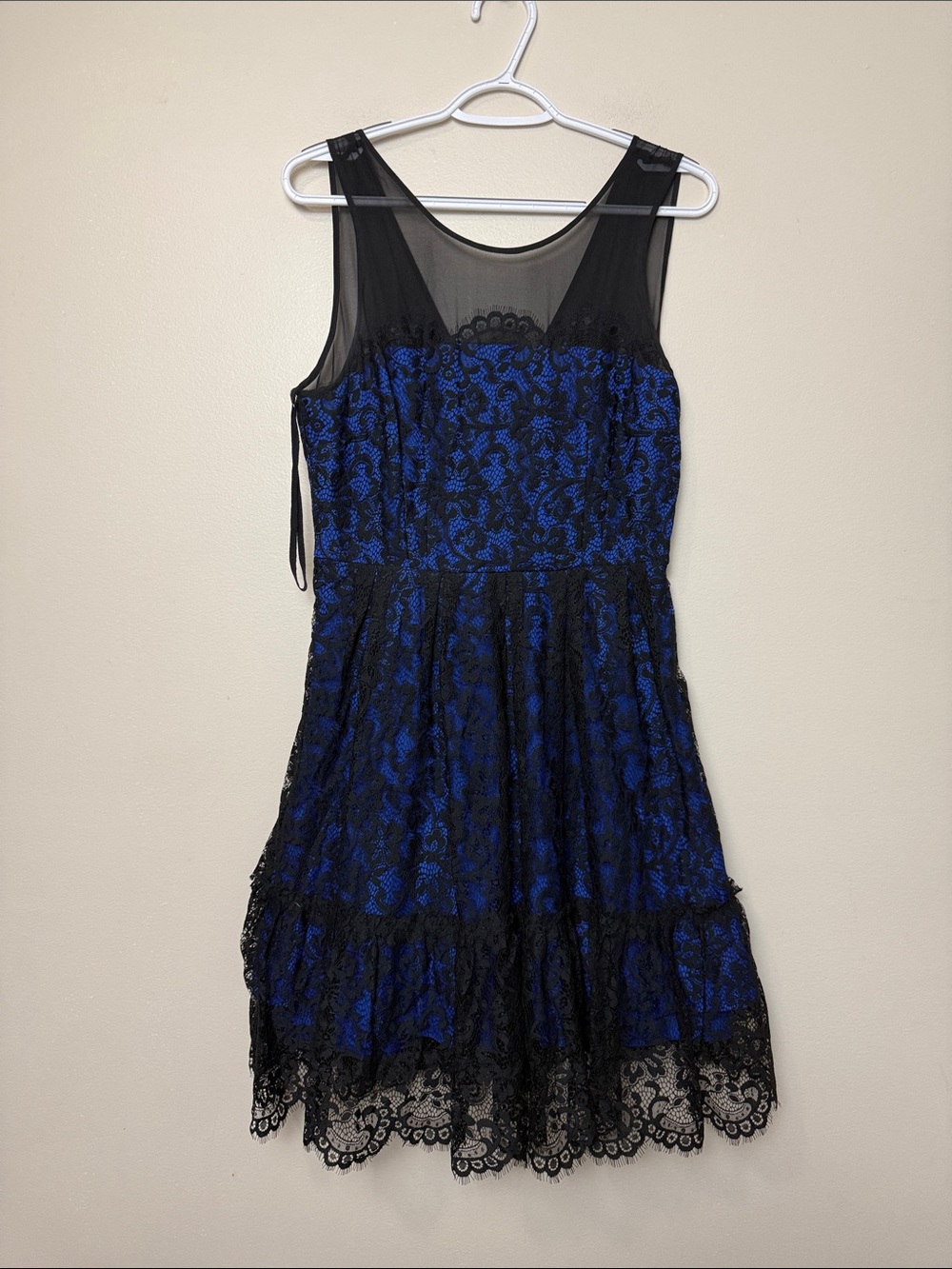 Anthropologie Moulinette Soeurs Lace Overlay Blue Mini Dress size 8
